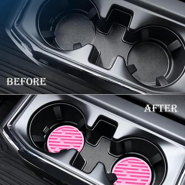 Alt view image 7 of 7 - 2 Pack Silicone Car Cup Holder Coaster 2.75 Inch Anti-Slip Drink Coaster, Perfect for Coffee & Beverages Cute Car Interior Decor for Women & Girls (Pink)