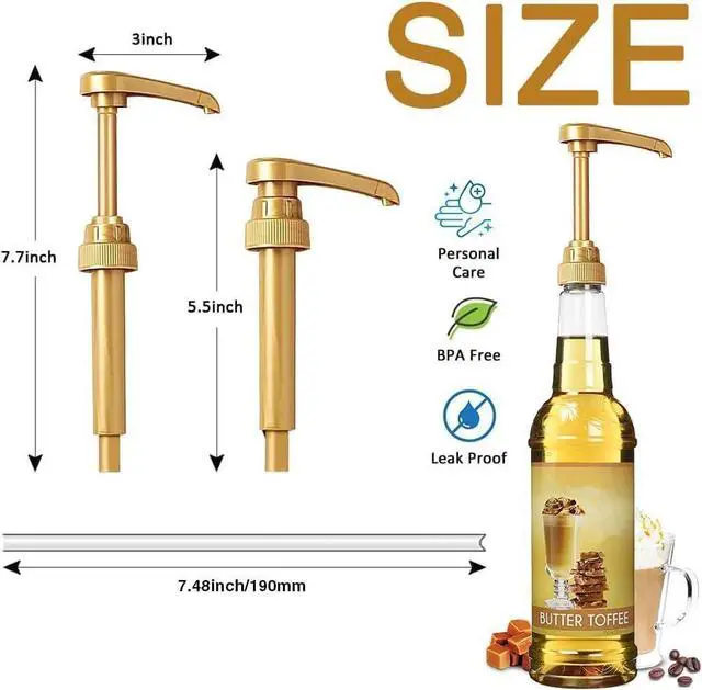 Alt view image 4 of 7 - 6 Pack Leak Proof Coffee Syrup Pump Dispenser for 750ml Bottles | Fits 25.4 Oz Flavoring Syrup Bottles, No Dripping, Great For Home & Coffee Bar Drinking Mixes,Tea,Beverage, Gold&Black&White