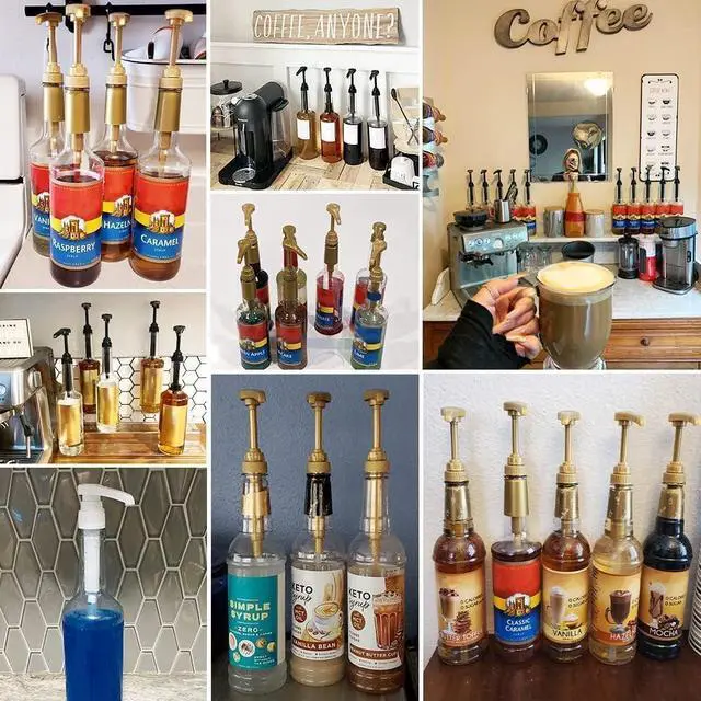 Alt view image 6 of 7 - 6 Pack Leak Proof Coffee Syrup Pump Dispenser for 750ml Bottles | Fits 25.4 Oz Flavoring Syrup Bottles, No Dripping, Great For Home & Coffee Bar Drinking Mixes,Tea,Beverage, Gold&Black&White