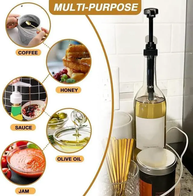 Alt view image 7 of 7 - 6 Pack Leak Proof Coffee Syrup Pump Dispenser for 750ml Bottles | Fits 25.4 Oz Flavoring Syrup Bottles, No Dripping, Great For Home & Coffee Bar Drinking Mixes,Tea,Beverage, Gold&Black&White