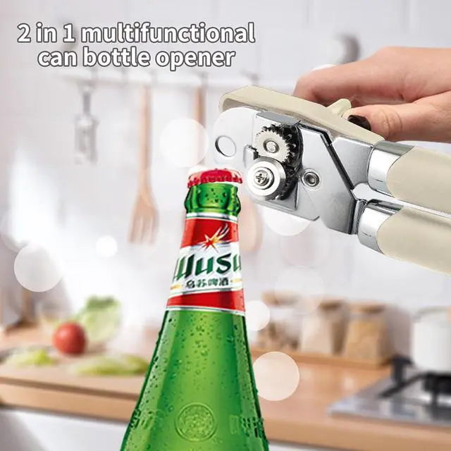 Alt view image 5 of 7 - Safring Can Opener Manual, Handheld Strong Heavy Duty Stainless Steel Can Opener, Comfortable Handle, Sharp Blade Smooth Edge, Can Openers with Multifunctional Bottle Opener, Beige