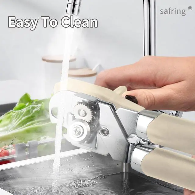 Alt view image 6 of 7 - Safring Can Opener Manual, Handheld Strong Heavy Duty Stainless Steel Can Opener, Comfortable Handle, Sharp Blade Smooth Edge, Can Openers with Multifunctional Bottle Opener, Beige