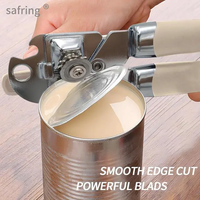 Alt view image 4 of 7 - Safring Can Opener Manual, Handheld Strong Heavy Duty Stainless Steel Can Opener, Comfortable Handle, Sharp Blade Smooth Edge, Can Openers with Multifunctional Bottle Opener, Beige