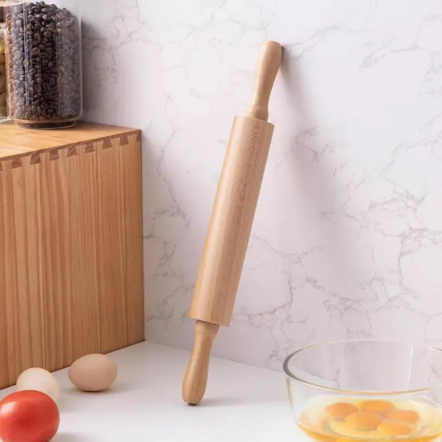 Alt view image 4 of 7 - AISOSO Rolling Pin for Baking, 15.75" Wooden Dough Roller, Light Yellow | Classic Nonstick Roller, Ergonomic Handles, for Pizza,Pie,Pastry, Cookies, Fondant, Practical Daily Kitchen Baking Essentials