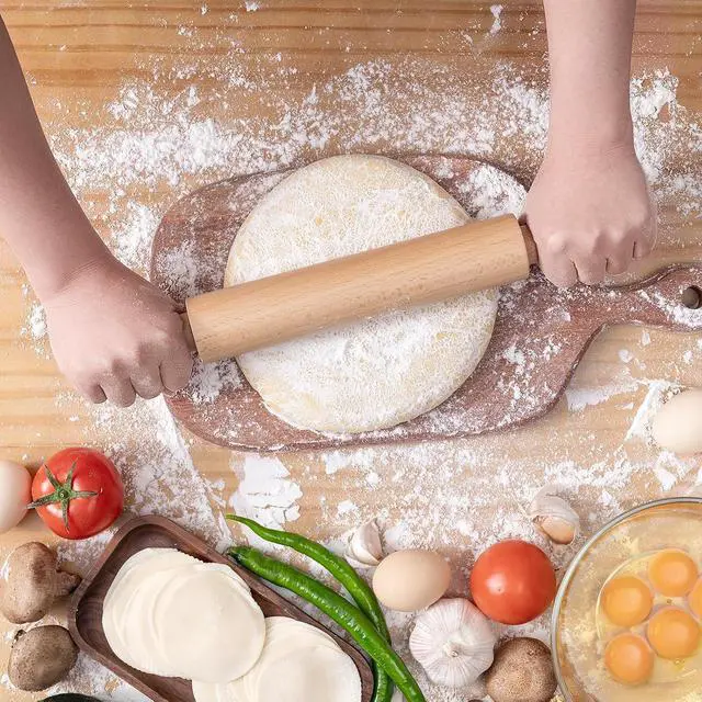Alt view image 3 of 7 - AISOSO Rolling Pin for Baking, 15.75" Wooden Dough Roller, Light Yellow | Classic Nonstick Roller, Ergonomic Handles, for Pizza,Pie,Pastry, Cookies, Fondant, Practical Daily Kitchen Baking Essentials