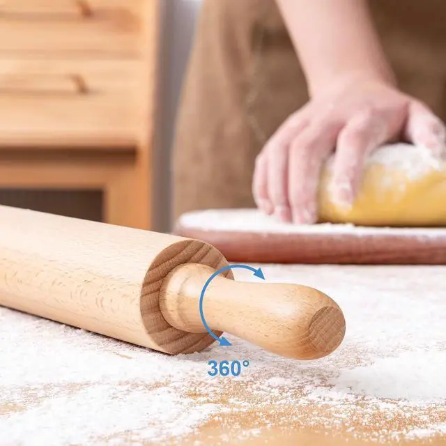 Alt view image 5 of 7 - AISOSO Rolling Pin for Baking, 15.75" Wooden Dough Roller, Light Yellow | Classic Nonstick Roller, Ergonomic Handles, for Pizza,Pie,Pastry, Cookies, Fondant, Practical Daily Kitchen Baking Essentials