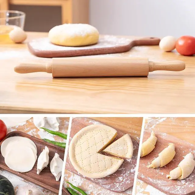 Alt view image 6 of 7 - AISOSO Rolling Pin for Baking, 15.75" Wooden Dough Roller, Light Yellow | Classic Nonstick Roller, Ergonomic Handles, for Pizza,Pie,Pastry, Cookies, Fondant, Practical Daily Kitchen Baking Essentials