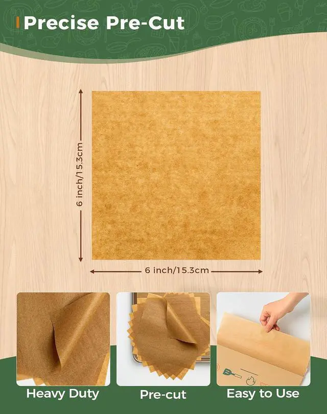 Alt view image 2 of 7 - 6x6 Inches Parchment Paper Squares 320Pcs, Hamburger Patty Paper | Unbleached & Pre-cut, Non-Stick Parchment Sheets for Separating Patty, Wrapping, Naan, Tortillas Press Pan, Patties, Freezer