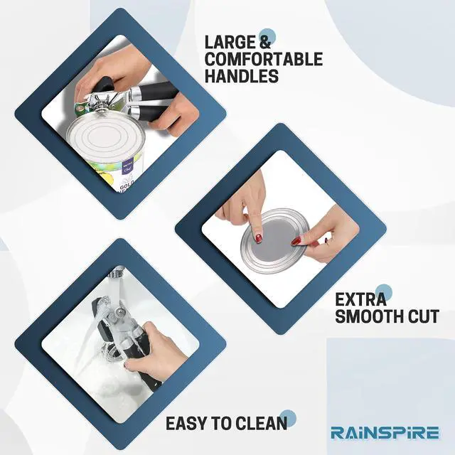 Alt view image 4 of 7 - Rainspire Upgraded Can Opener Manual with Bottle Opener Smooth Edge Cut, Can Opener Heavy Duty, Comfortable Soft Handle, Built-in Bottle Opener, Black