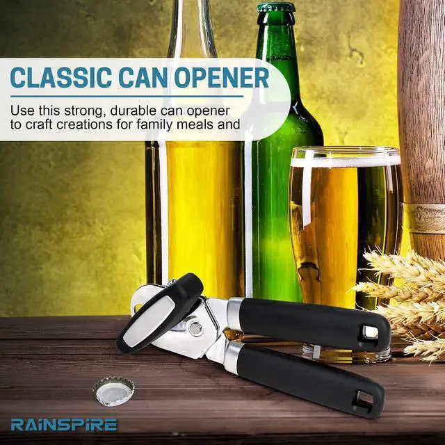 Alt view image 6 of 7 - Rainspire Upgraded Can Opener Manual with Bottle Opener Smooth Edge Cut, Can Opener Heavy Duty, Comfortable Soft Handle, Built-in Bottle Opener, Black