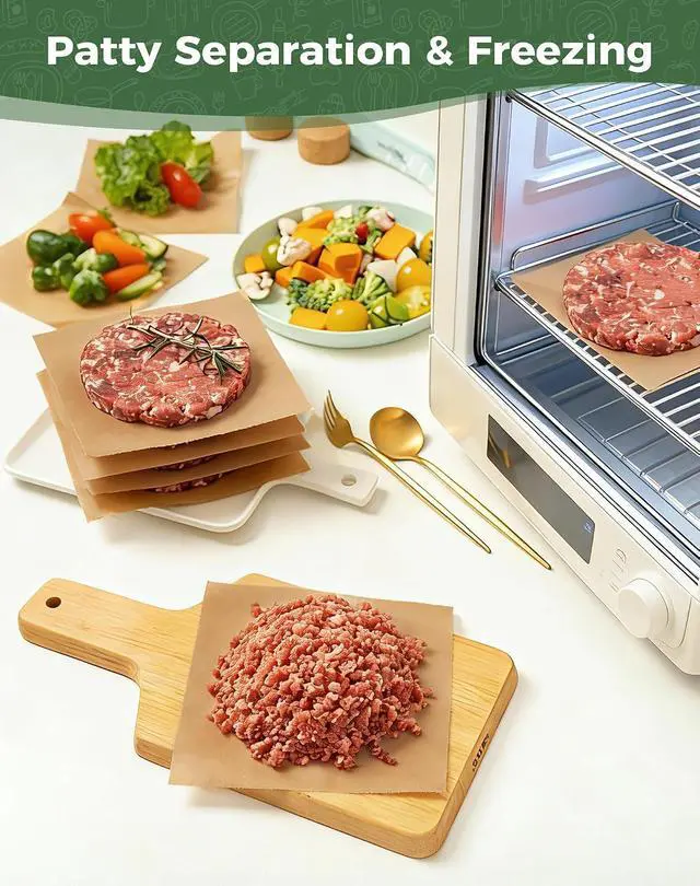 Alt view image 5 of 7 - 6x6 Inches Parchment Paper Squares 320Pcs, Hamburger Patty Paper | Unbleached & Pre-cut, Non-Stick Parchment Sheets for Separating Patty, Wrapping, Naan, Tortillas Press Pan, Patties, Freezer