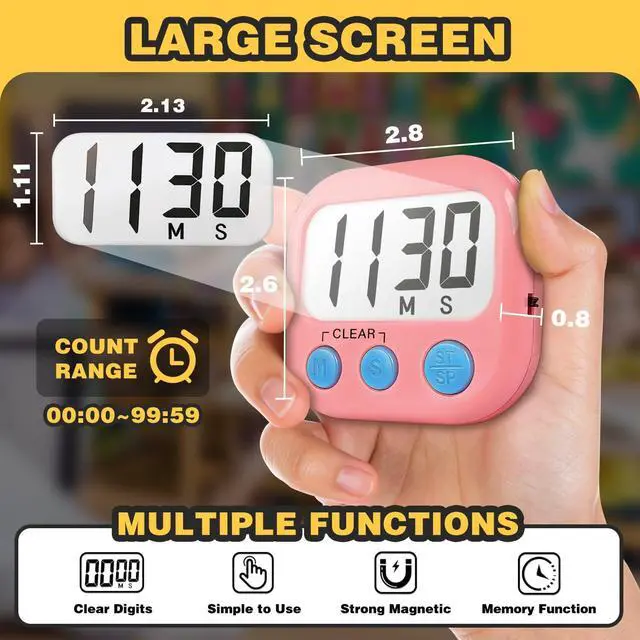 Alt view image 4 of 7 - Digital Timer for Kids Classroom Timers for Teachers 2 Pack Pink Purple | Large Screen, Strong Magnetic, Loud Alarm, Teacher Supplies