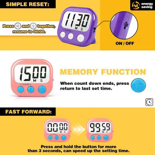 Alt view image 5 of 7 - Digital Timer for Kids Classroom Timers for Teachers 2 Pack Pink Purple | Large Screen, Strong Magnetic, Loud Alarm, Teacher Supplies