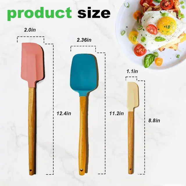 Alt view image 3 of 7 - 3PCS Silicone Spatula Wooden Handle Set, Heat Resistant Silicone Spatula, Spatulas Silicone Heat Resistant Wood, Rubber Spatula for Baking Non-Stick Cooking Mixing, Pink & Blue & Beige