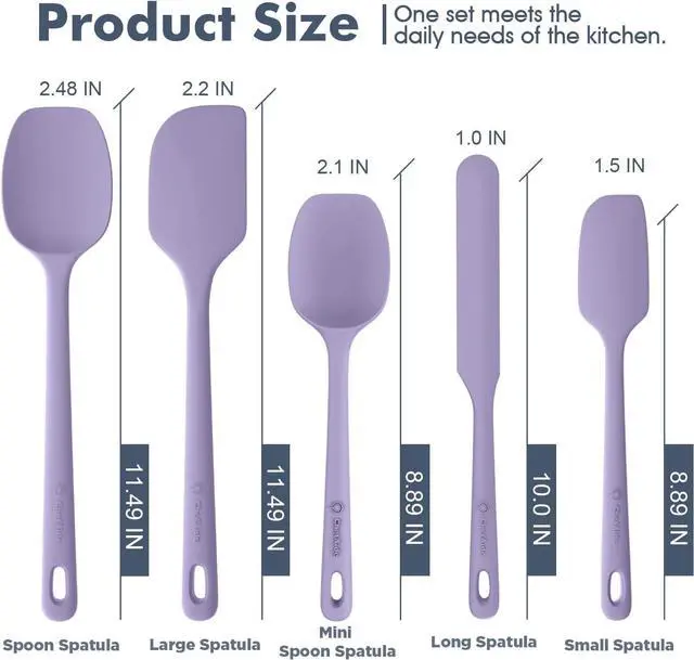 Alt view image 2 of 7 - ChefAide 5 Pieces Silicone Spatula Set, Food Grade Rubber Spatula, Upgrade Strong Handle with Ergonomic Grip, Heat Resistant Up to 600°F for Nonstick Cookware, Cooking