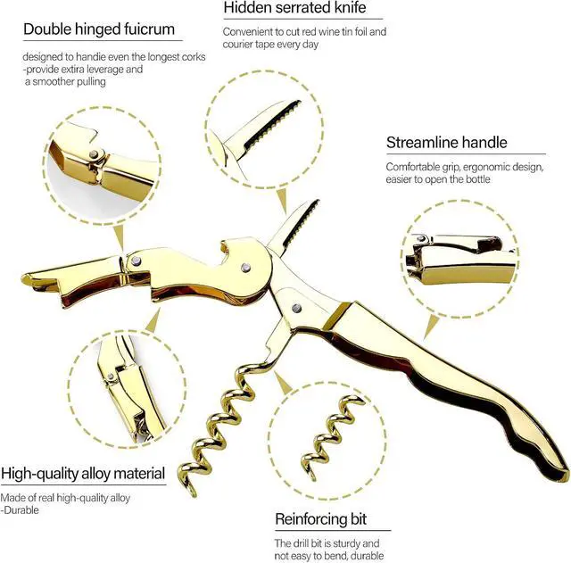 Alt view image 6 of 7 - Waiters Corkscrew Professional Wine openers,stainless steel Wine Key for Restaurant Waiters,Classic All-in-one Corkscrew, Bottle Opener and Foil Cutter