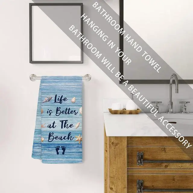 Alt view image 4 of 7 - Jvpke Coastal Beach Kitchen Towels, Life is Better at The Beach Seashell Decorative Dish Tea Towels, Coastal Nautical Hand Towels for Bathroom, Coastal Kitchen Bathroom Decor, 16x24 Inch