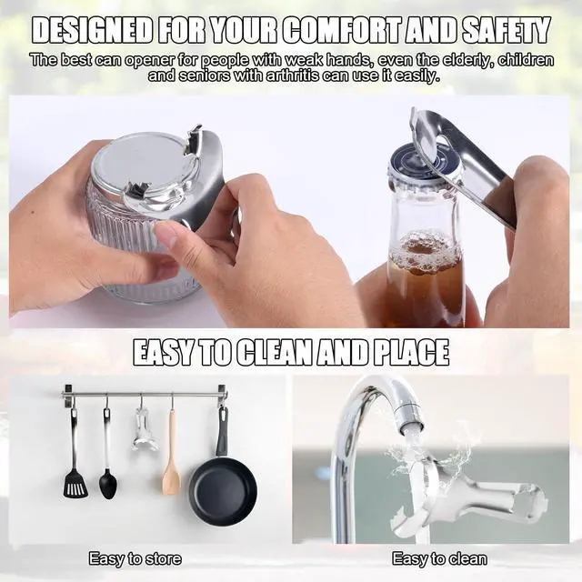 Alt view image 7 of 7 - 2pcs Jar Opener for Mason Jar, Stainless Steel Opener Multifunctional Canning No Lid Dent Or Damage Lid Bottle Handheld Top Remover Tool for People with Weak Hands