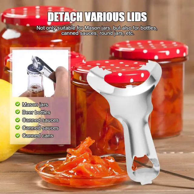 Alt view image 6 of 7 - 2pcs Jar Opener for Mason Jar, Stainless Steel Opener Multifunctional Canning No Lid Dent Or Damage Lid Bottle Handheld Top Remover Tool for People with Weak Hands