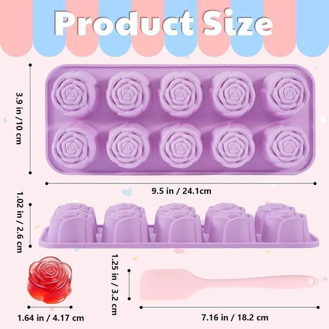 Alt view image 2 of 7 - Rose Silicone Chocolate Molds, 2 Pack 20-Cavity Flower Candy Molds with Spatula, Non-Stick Baking Mold for Chocolate, Gummies, Jelly, Ice Cubes (Rose Flower, Basic Set)