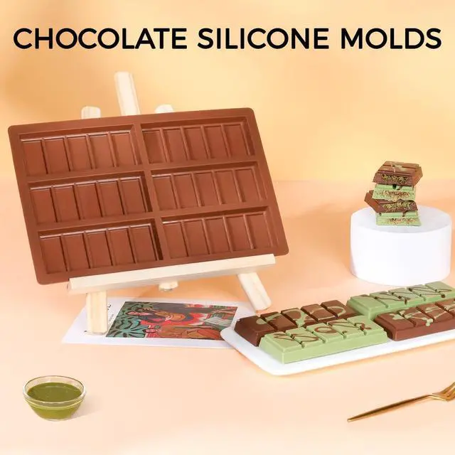 Alt view image 6 of 7 - Chocolate Bar Mold - Non-Stick Silicone Chocolate Molds, Food Grade Dubai Deep Chocolate Bar Mold for Milk Pistachio - Set of 2