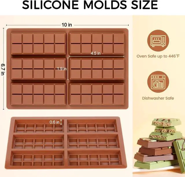 Alt view image 3 of 7 - Chocolate Bar Mold - Non-Stick Silicone Chocolate Molds, Food Grade Dubai Deep Chocolate Bar Mold for Milk Pistachio - Set of 2