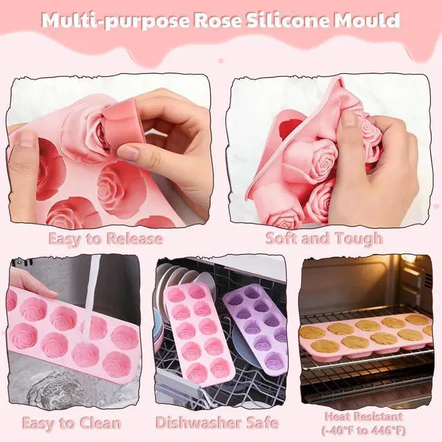 Alt view image 3 of 7 - Rose Silicone Chocolate Molds, 2 Pack 20-Cavity Flower Candy Molds with Spatula, Non-Stick Baking Mold for Chocolate, Gummies, Jelly, Ice Cubes (Rose Flower, Basic Set)