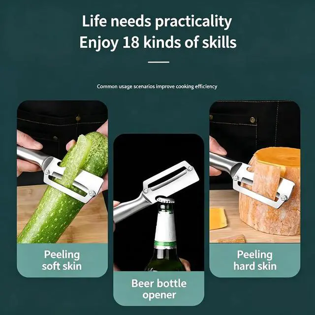 Alt view image 5 of 6 - Stainless Steel Vegetable Fruit Peeler with Bottle Opener - Multifunctional Vegetable Peeler for Kitchen - Bladed Food Peeler