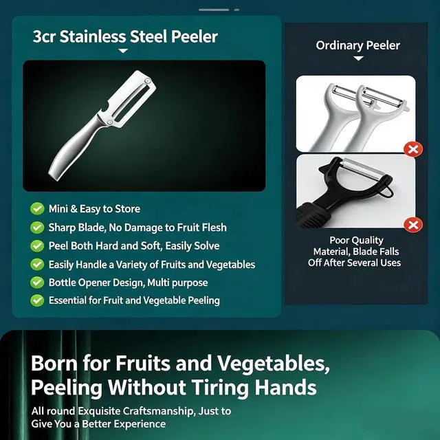 Alt view image 6 of 6 - Stainless Steel Vegetable Fruit Peeler with Bottle Opener - Multifunctional Vegetable Peeler for Kitchen - Bladed Food Peeler