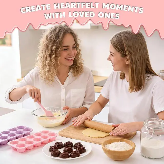 Alt view image 6 of 7 - Rose Silicone Chocolate Molds, 2 Pack 20-Cavity Flower Candy Molds with Spatula, Non-Stick Baking Mold for Chocolate, Gummies, Jelly, Ice Cubes (Rose Flower, Basic Set)