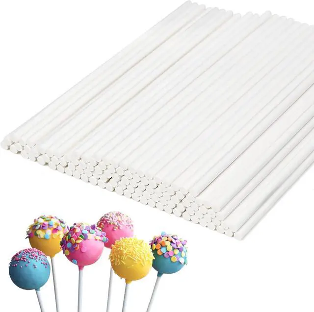 Main image of EcoDispose 100 Pcs 6 Inch White Paper Lollipop Sticks, Dia 3.5 mm | Cake Pop Sticks, Paper Sucker Sticks, for Cupcake Toppers, Homemade Candy, Chocolate, Dessert