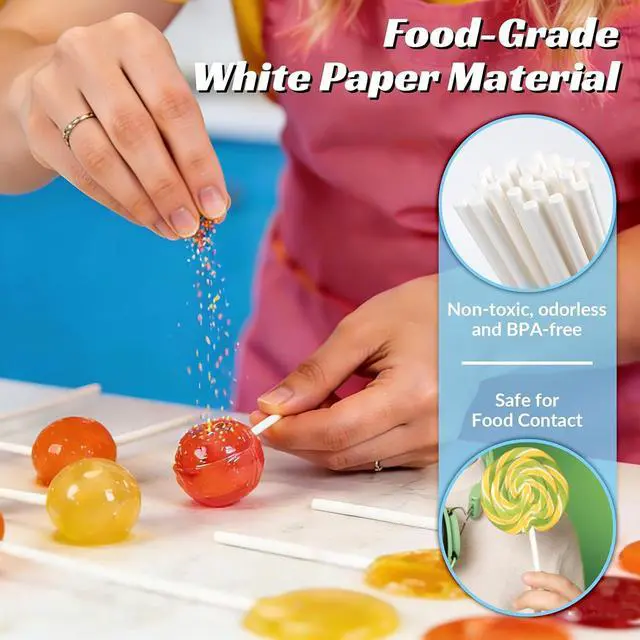 Alt view image 3 of 7 - EcoDispose 100 Pcs 6 Inch White Paper Lollipop Sticks, Dia 3.5 mm | Cake Pop Sticks, Paper Sucker Sticks, for Cupcake Toppers, Homemade Candy, Chocolate, Dessert