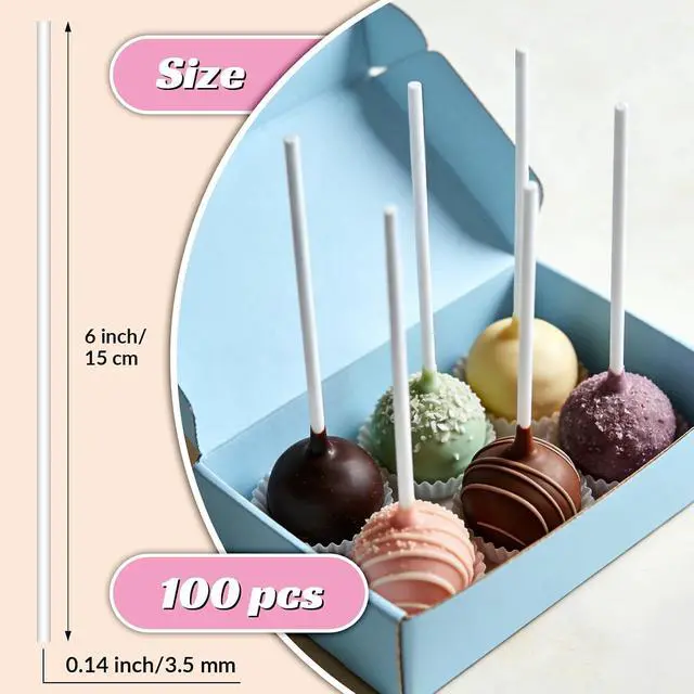 Alt view image 2 of 7 - EcoDispose 100 Pcs 6 Inch White Paper Lollipop Sticks, Dia 3.5 mm | Cake Pop Sticks, Paper Sucker Sticks, for Cupcake Toppers, Homemade Candy, Chocolate, Dessert