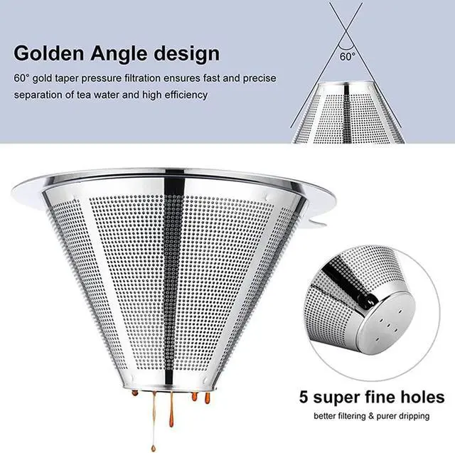 Alt view image 3 of 7 - Pour Over Coffee Maker,Coffee Filter,Slow Drip Paperless Stainless Steel Cone Coffee Dripper(1 Cup) Mini