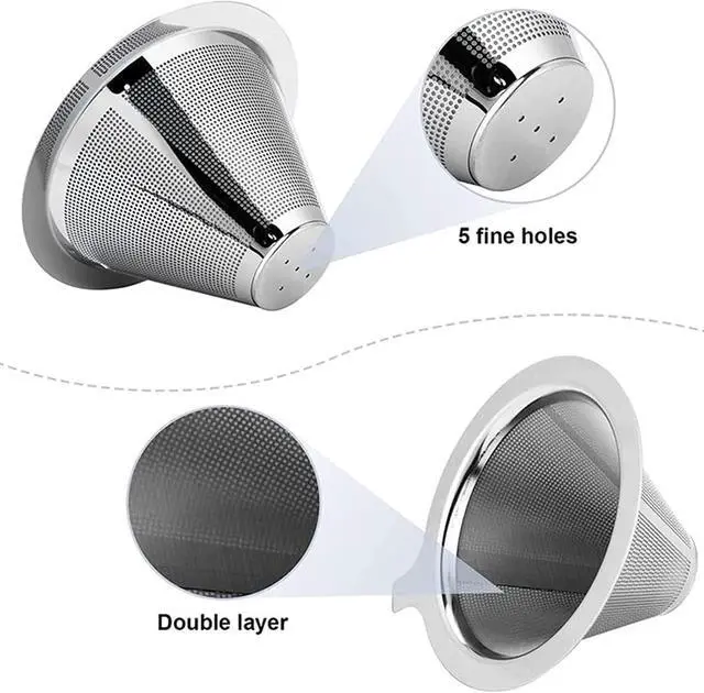 Alt view image 4 of 7 - Pour Over Coffee Maker,Coffee Filter,Slow Drip Paperless Stainless Steel Cone Coffee Dripper(1 Cup) Mini