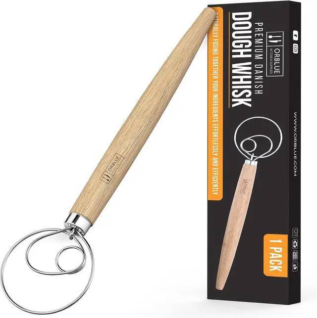 Main image of ORBLUE Premium Danish Dough Whisk - Dutch Whisk with Stainless Steel Ring - Danish Whisk for Bread, Pastry or Pizza Dough, 13-inch 1-PACK