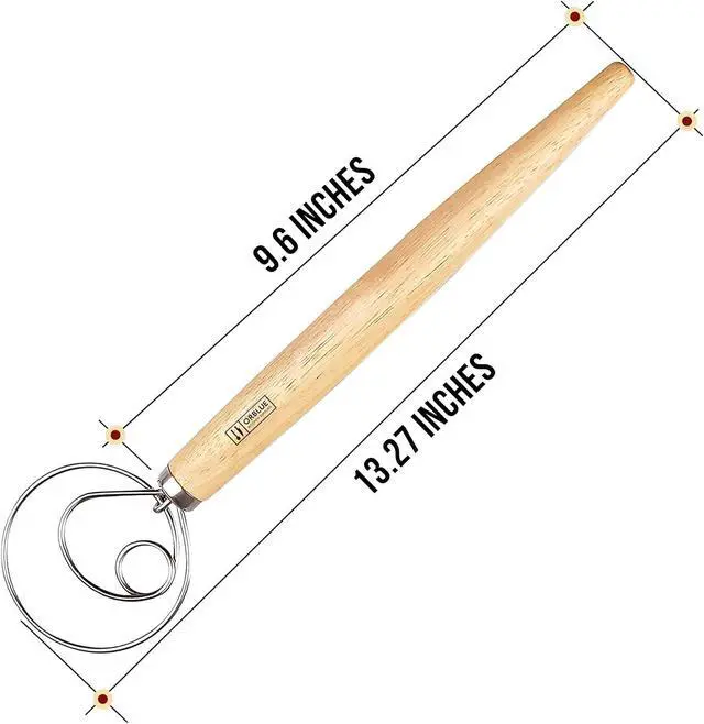 Alt view image 4 of 7 - ORBLUE Premium Danish Dough Whisk - Dutch Whisk with Stainless Steel Ring - Danish Whisk for Bread, Pastry or Pizza Dough, 13-inch 1-PACK
