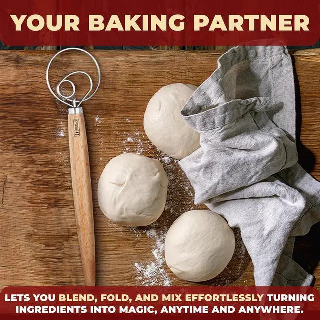Alt view image 7 of 7 - ORBLUE Premium Danish Dough Whisk - Dutch Whisk with Stainless Steel Ring - Danish Whisk for Bread, Pastry or Pizza Dough, 13-inch 1-PACK