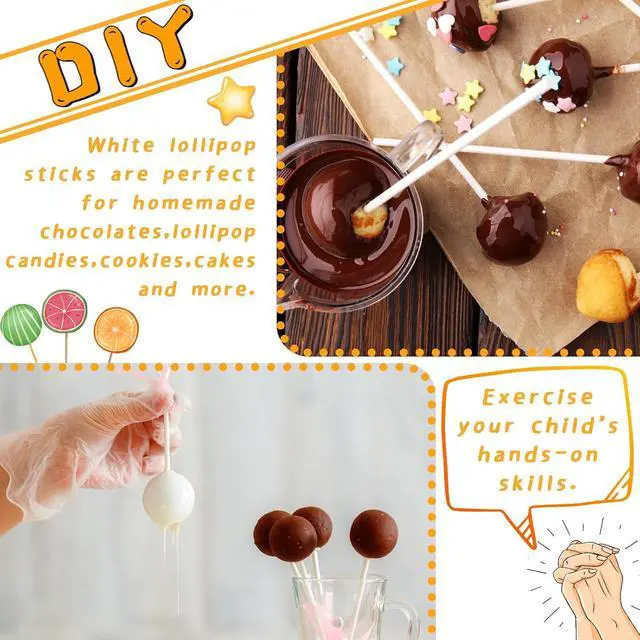 Alt view image 4 of 7 - 100 Pcs 6-Inch White Lollipop Sticks,Lollipop Paper Treat Stick,Paper Sucker Sticks for Cupcake Toppers,Homemade Candy,Chocolate,Dessert(Dia 3.5mm)