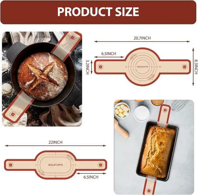 Alt view image 2 of 7 - Koolstuffs Silicone Bread Sling for Dutch Oven, 2 Pack Oval & Round | Nonstick, Reusable and Easy to Clean, Sourdough Tools & Baking Supplies, Oval and Round, Red