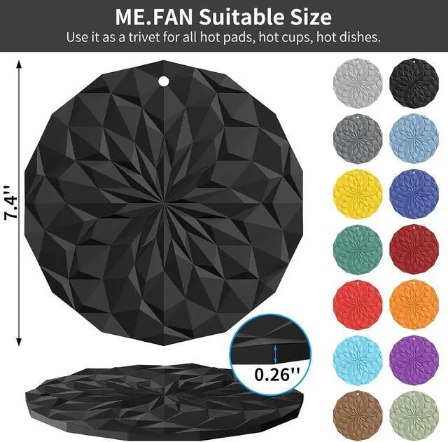 Alt view image 3 of 7 - ME.FAN Silicone Trivet Mats - 4 Pack Pot Holders - 7.4'' Thickened Hot Pads for Hot pots, Pans and Dishes, Heat Resistant Silicone Trivet for Table and Counter Top Blue