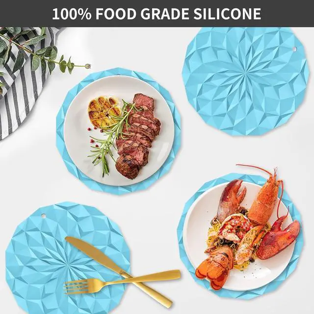 Alt view image 2 of 7 - ME.FAN Silicone Trivet Mats - 4 Pack Pot Holders - 7.4'' Thickened Hot Pads for Hot pots, Pans and Dishes, Heat Resistant Silicone Trivet for Table and Counter Top Blue