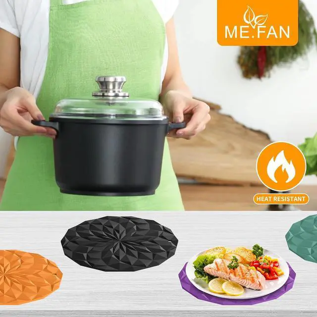 Alt view image 5 of 7 - ME.FAN Silicone Trivet Mats - 4 Pack Pot Holders - 7.4'' Thickened Hot Pads for Hot pots, Pans and Dishes, Heat Resistant Silicone Trivet for Table and Counter Top Blue