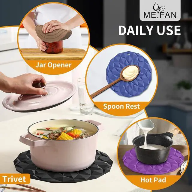Alt view image 6 of 7 - ME.FAN Silicone Trivet Mats - 4 Pack Pot Holders - 7.4'' Thickened Hot Pads for Hot pots, Pans and Dishes, Heat Resistant Silicone Trivet for Table and Counter Top Blue