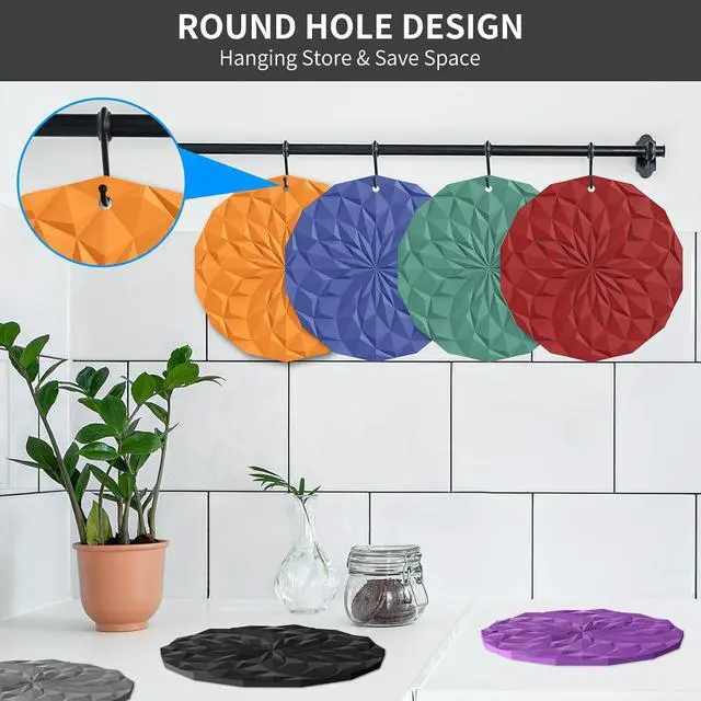 Alt view image 7 of 7 - ME.FAN Silicone Trivet Mats - 4 Pack Pot Holders - 7.4'' Thickened Hot Pads for Hot pots, Pans and Dishes, Heat Resistant Silicone Trivet for Table and Counter Top Blue