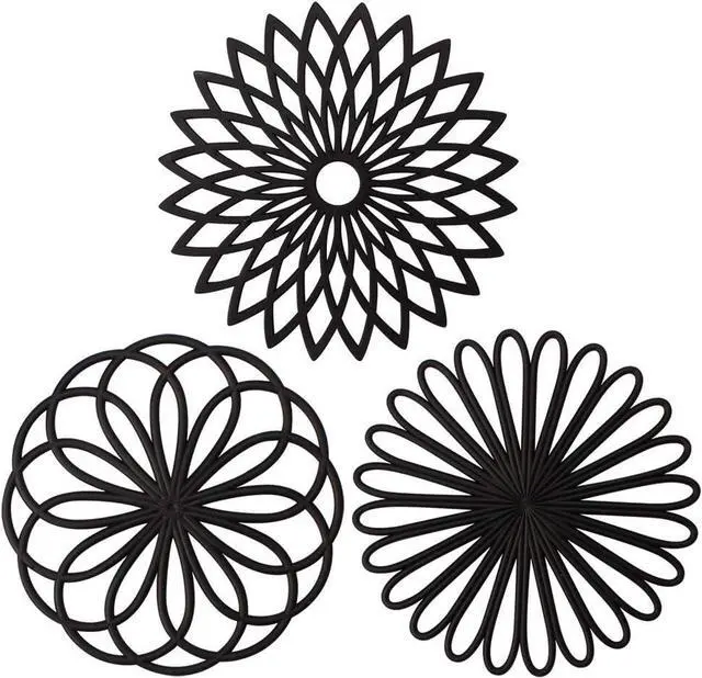 Main image of ME.FAN Silicone Trivet Mat - Kitchen Hot Pads for Pots & Dish - Insulated Teapot Trivet - Flexible, Durable, Non-Slip Large Coasters 3 Set Black