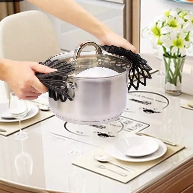 Alt view image 5 of 7 - ME.FAN Silicone Trivet Mat - Kitchen Hot Pads for Pots & Dish - Insulated Teapot Trivet - Flexible, Durable, Non-Slip Large Coasters 3 Set Black