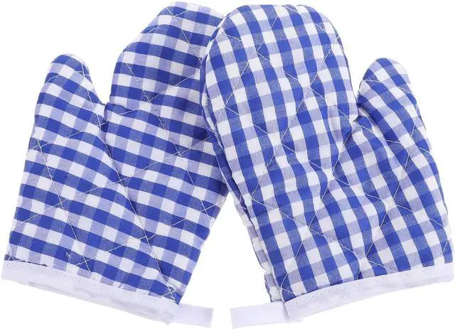 Main image of Oven Mitts for Kids, Kitchen Mitts for Oven, Blue Grid Kitchen Gloves Heat Resistant for Cooking Baking Microwave, 6.6inchx4.7inch