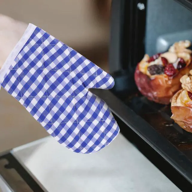 Alt view image 2 of 7 - Oven Mitts for Kids, Kitchen Mitts for Oven, Blue Grid Kitchen Gloves Heat Resistant for Cooking Baking Microwave, 6.6inchx4.7inch