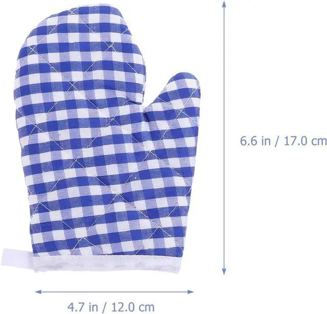 Alt view image 4 of 7 - Oven Mitts for Kids, Kitchen Mitts for Oven, Blue Grid Kitchen Gloves Heat Resistant for Cooking Baking Microwave, 6.6inchx4.7inch